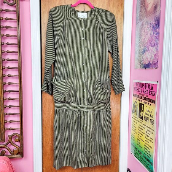 Vintage 80s Nicole Miller Striped Silk Dress - Picture 4 of 6